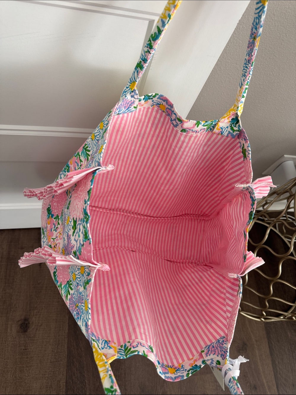 NWT Lilly Pulitzer Floral Ruffle Tote - Pink, Yellow & Green - Picture 9 of 9